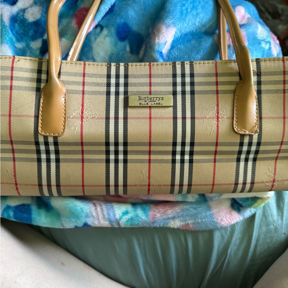 Burberry Tan and Red Check Shoulder Bag